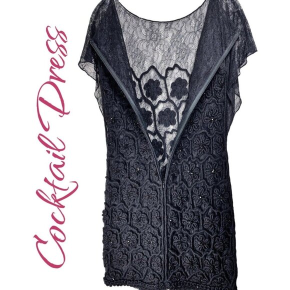 UNBRANDED DARK FLORAL WHIMSIGOTH SHEER LACE MESH DRESS BEADED, XS - Picture 3 of 7